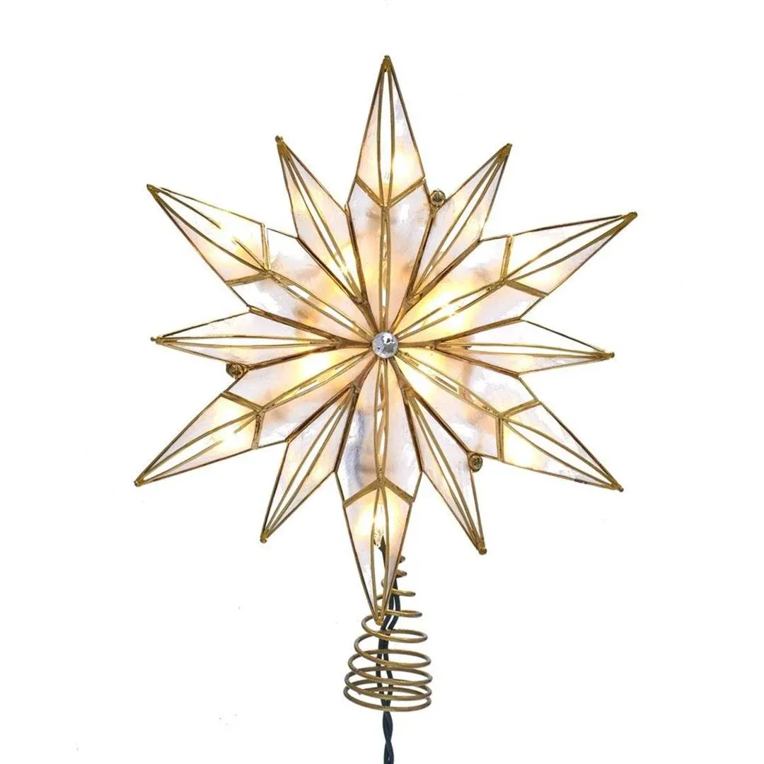 Kurt Adler 10-Light 12-Point Capiz Star and Center Gem Treetop