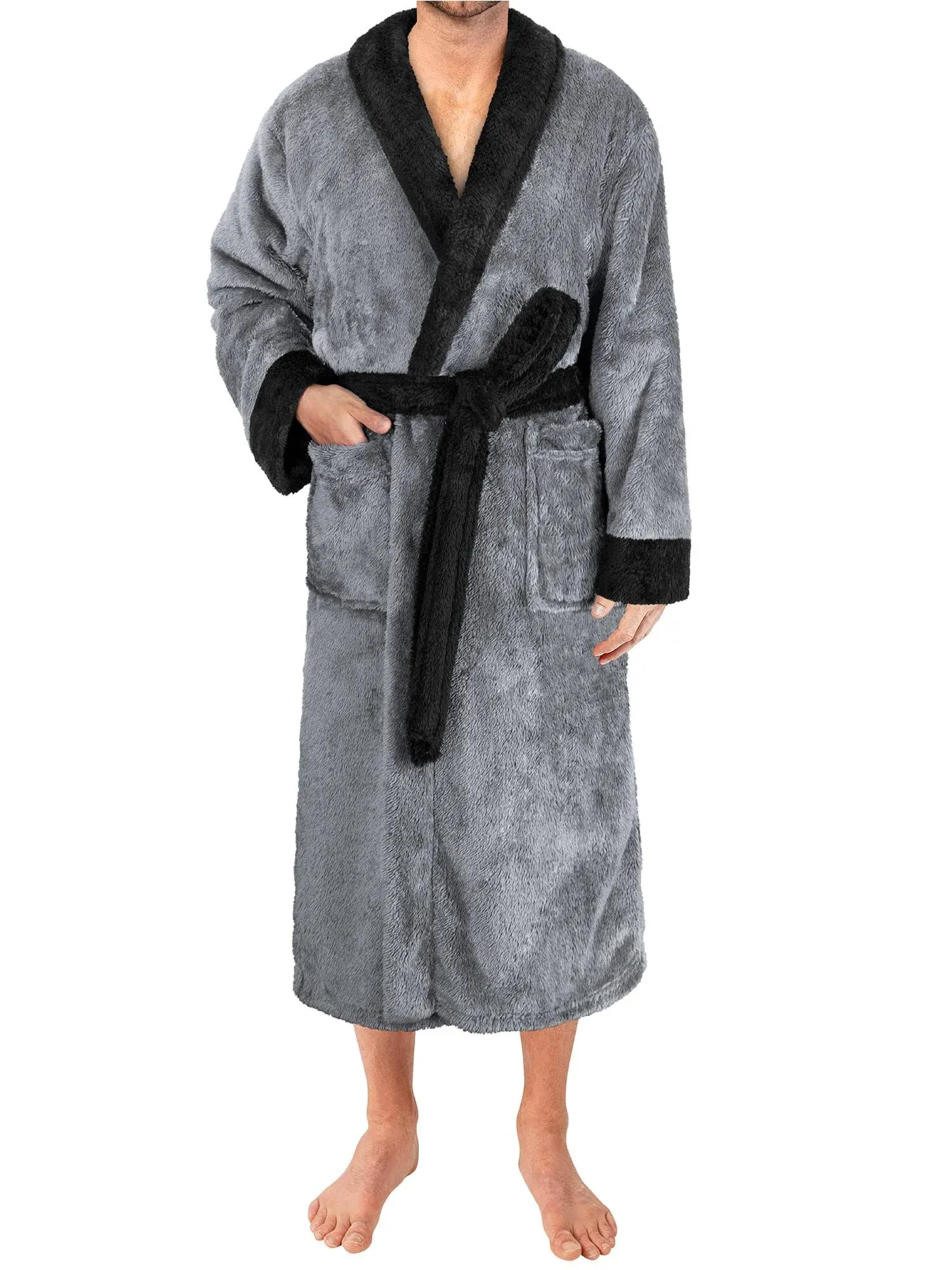 PAVILIA Mens Soft Robe, Plush Fluffy Fleece Bathrobe Men, Long Sherpa Shaggy Fuzzy Spa Bath Robe