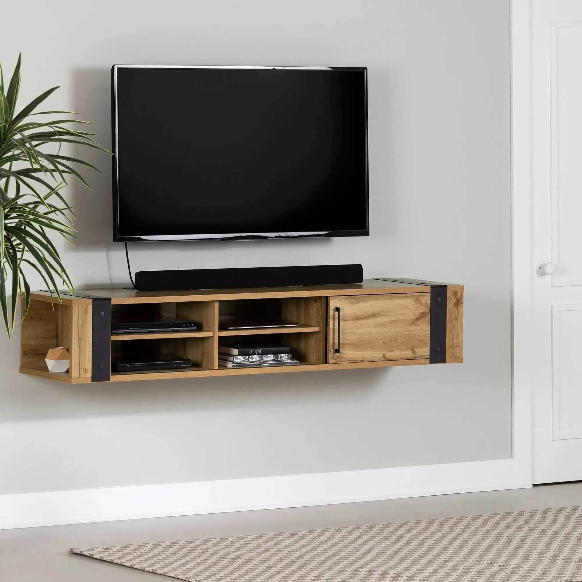 South Shore Munich Wall Mounted Media Console 75" Nordik Oak