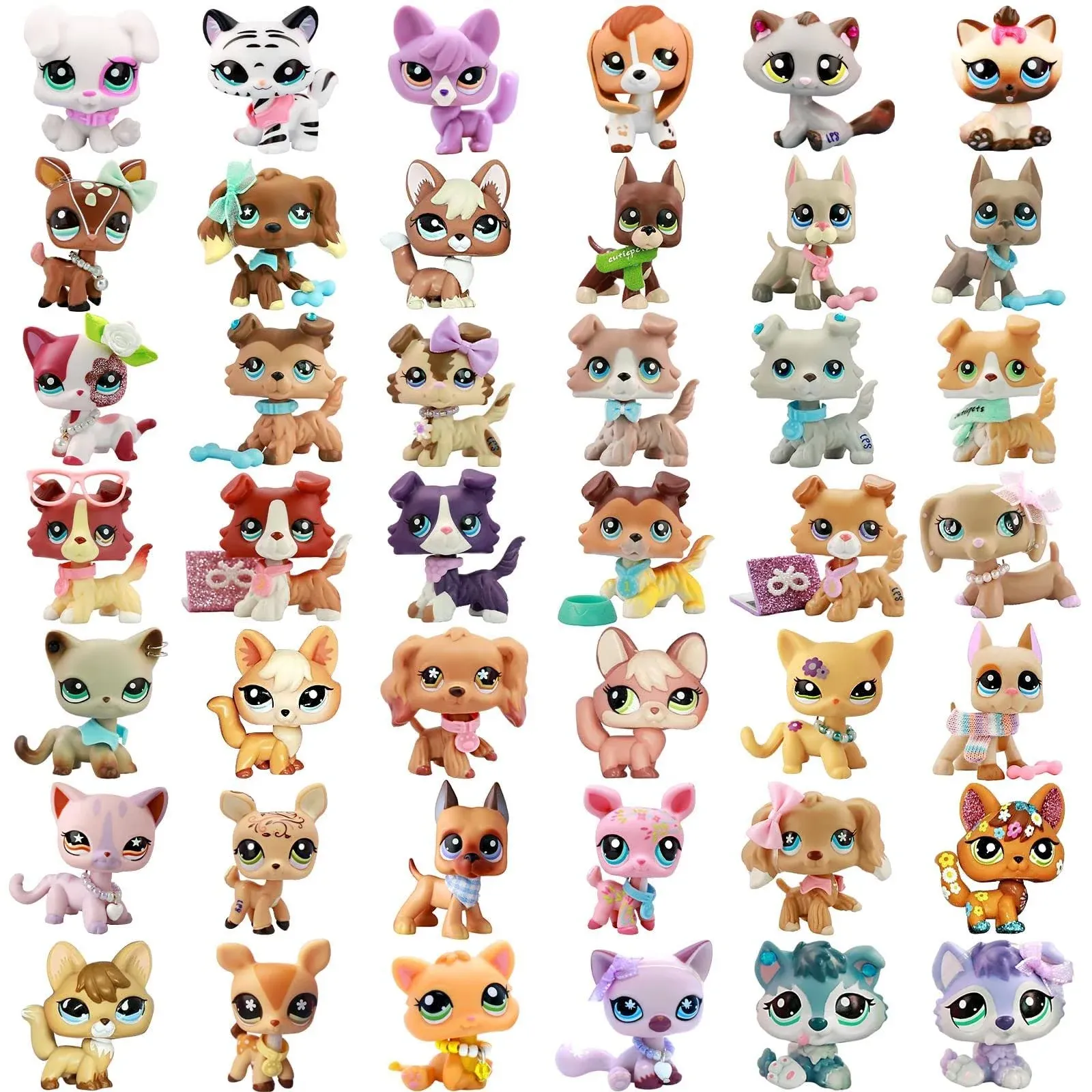 Littletoy Rare LPs Shorthair Cat LPs Collie Lot LPs Cats and Dachshund Dogs Collie Cocker Spaniel Great Dane Husky Figure Toy Lot Old LPs Figures