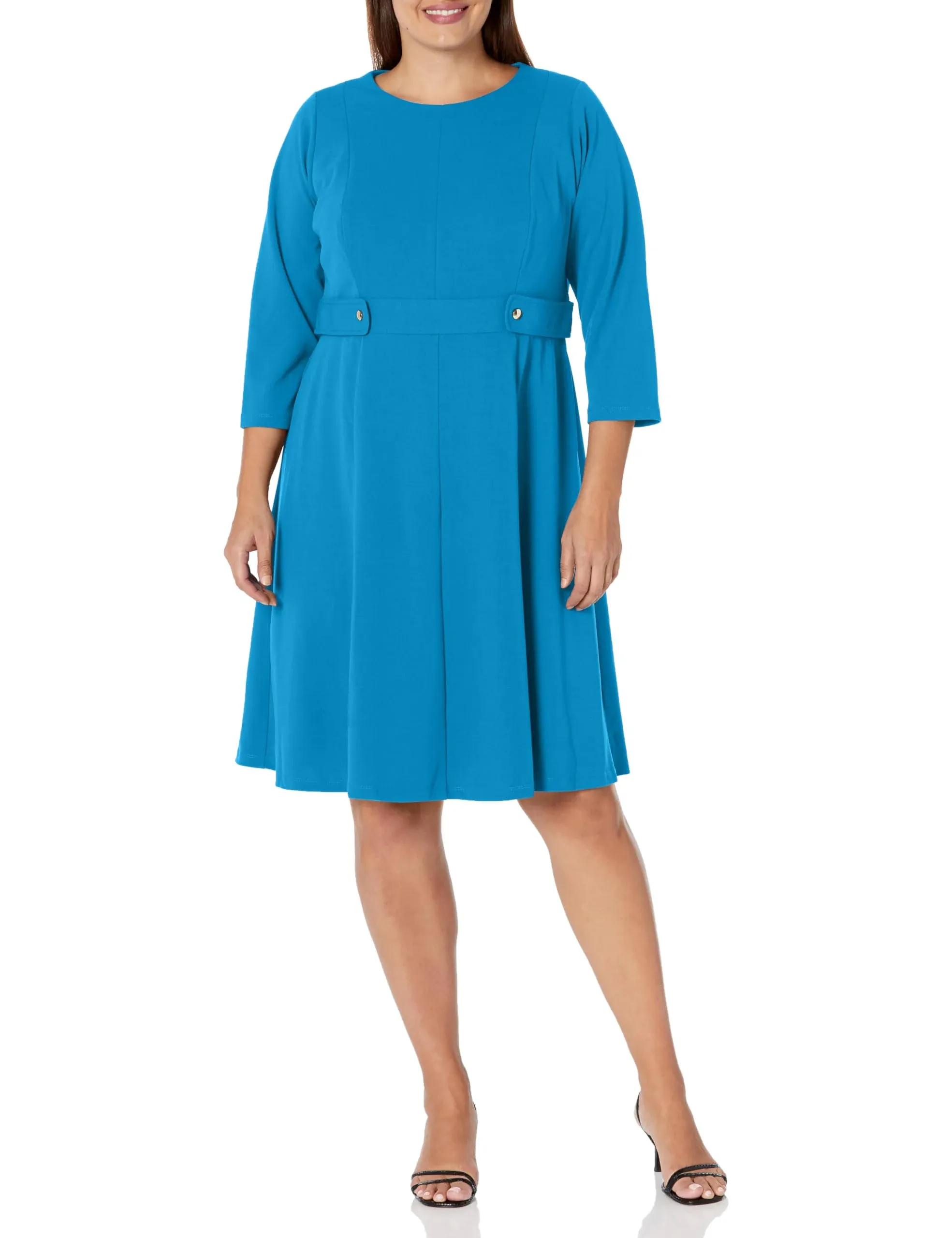 London Times 34 Sleeve Crew Neck Princess Seam Fit and Flare Dress - 4