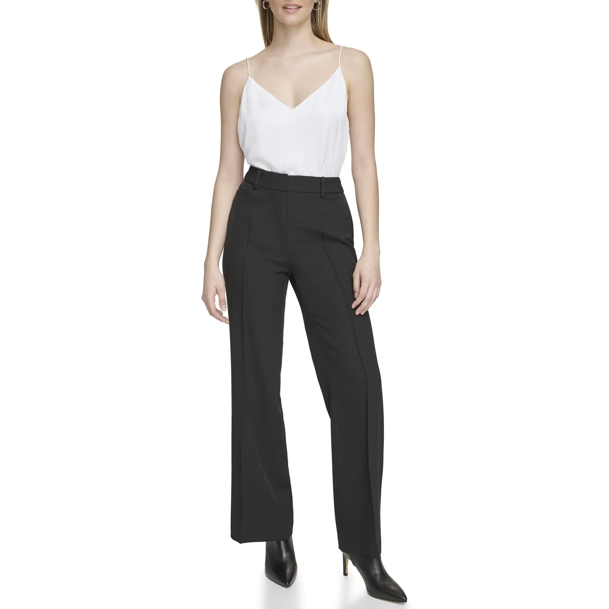 Calvin Klein Women's Clean-Front Slim-Leg Pants - Black - Size 8