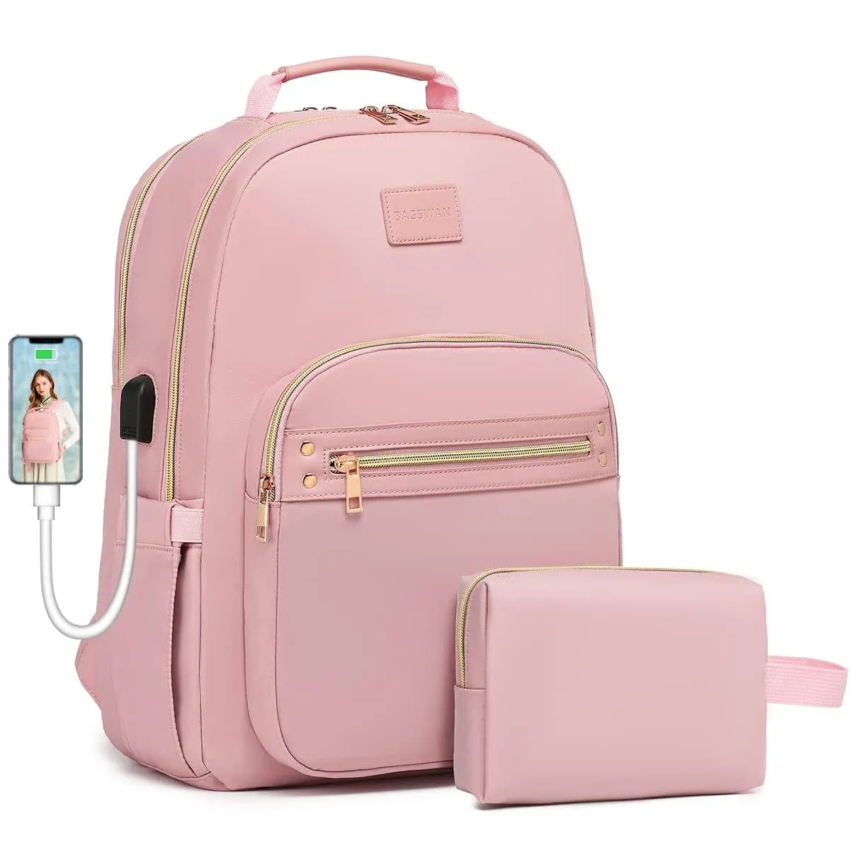 Pink Laptop Backpack for Women 15.6 Inch Adult Back Pack Travel Work Anti-Theft