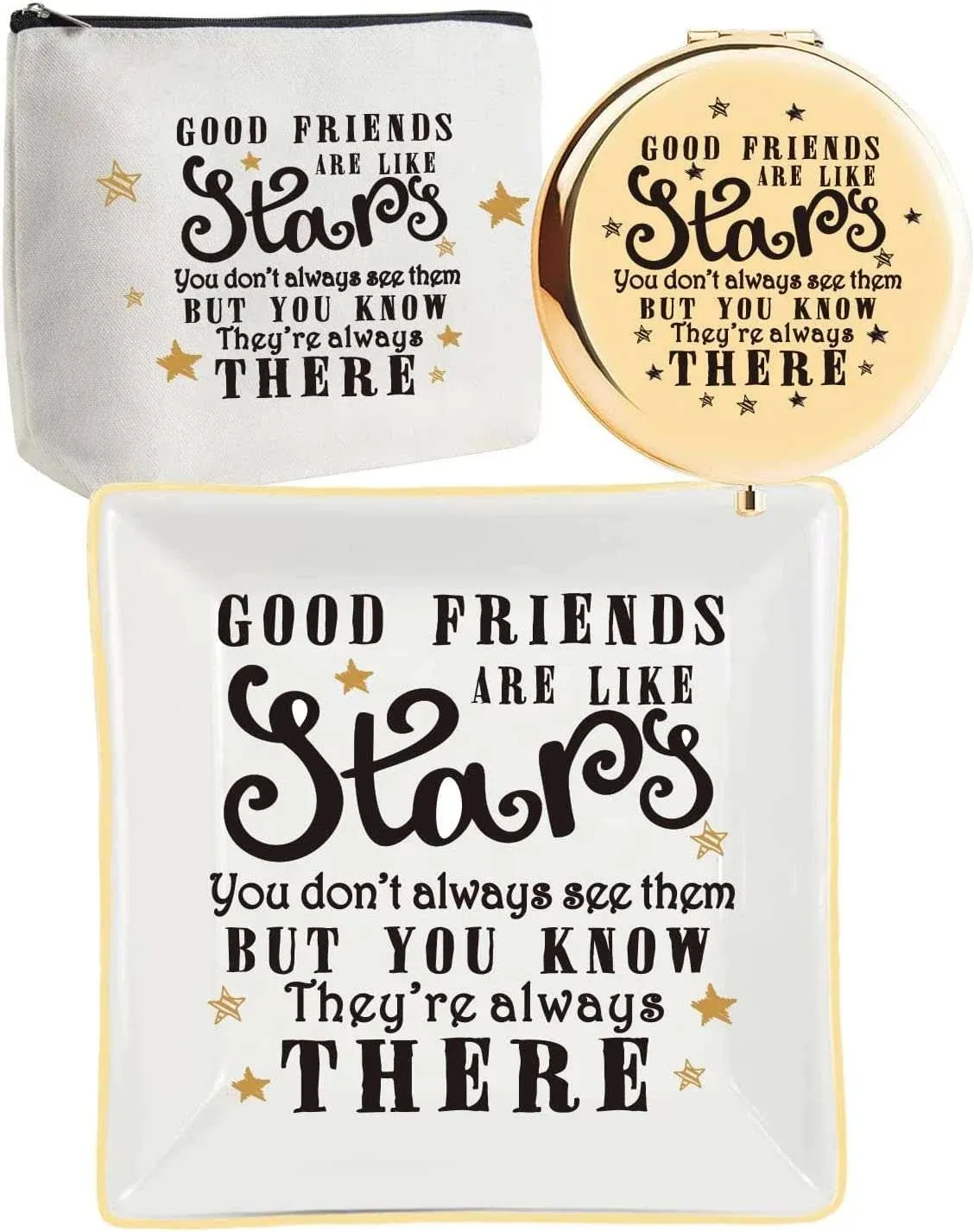 LittleBlueDeer Birthday Gift for Friends from Frends,Ceramic Ring Dish Jewelry Tray for Friends,Good Friends are Like Stars Ceramic Trinket Tray,Cosmetic Bag Makeup Bag for Friends