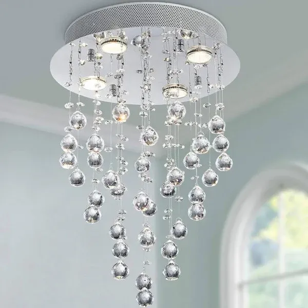 Bestier Modern Crystal Round Raindrop Chandelier Lighting Flush Mount LED Ceiling ...