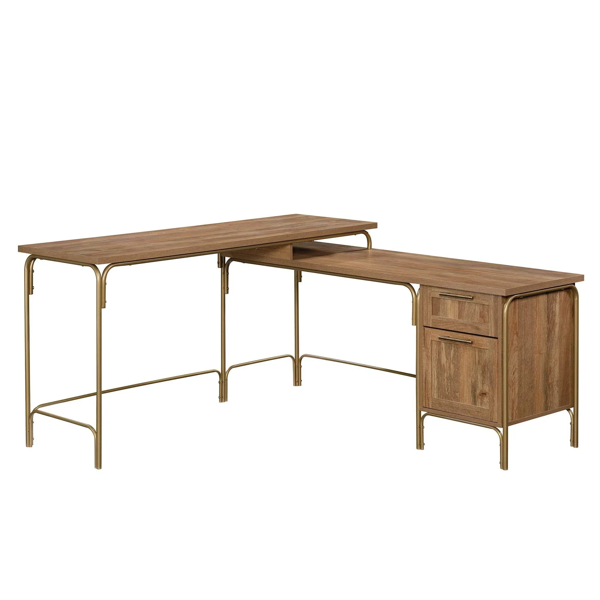 Sauder Coral Cape Engineered Wood L-Shaped Desk in Sindoori Mango and Gold - Contemporary - Desks And Hutches - by Homesquare | Houzz