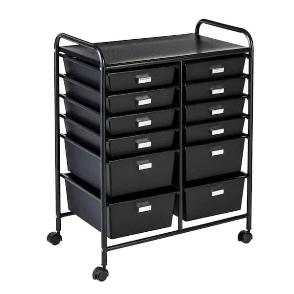 Steel Rolling 12-Drawer Cart in Black