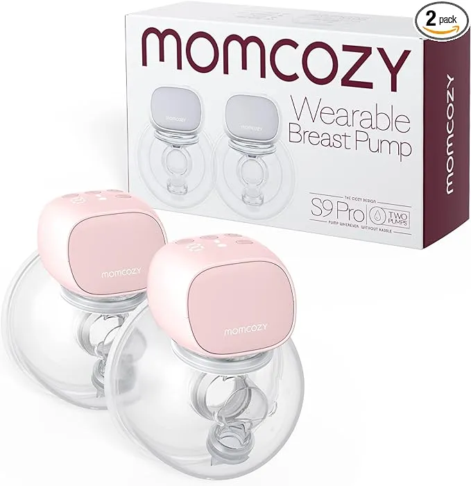 Momcozy S9 Pro Wearable Breast Pump, Hands-Free Breast Pump of Longest Battery Life & LED Display, Portable Electric Breast Pump with 2 Modes & 9 Levels - 24mm, 2 Pack Pink