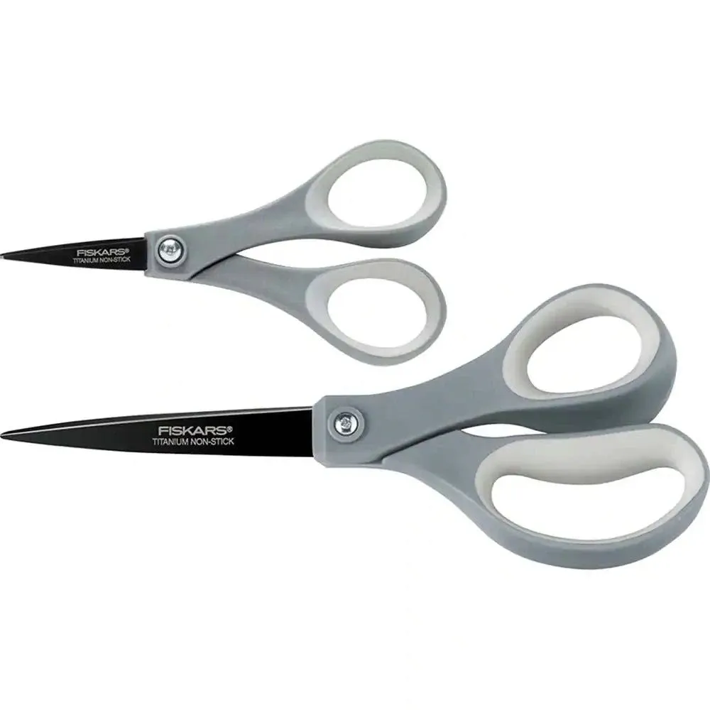 Fiskars Non-Stick Titanium 2 Piece Scissors, 8" & No. 5 Micro-Tip in Two-Tone Gray (166340)