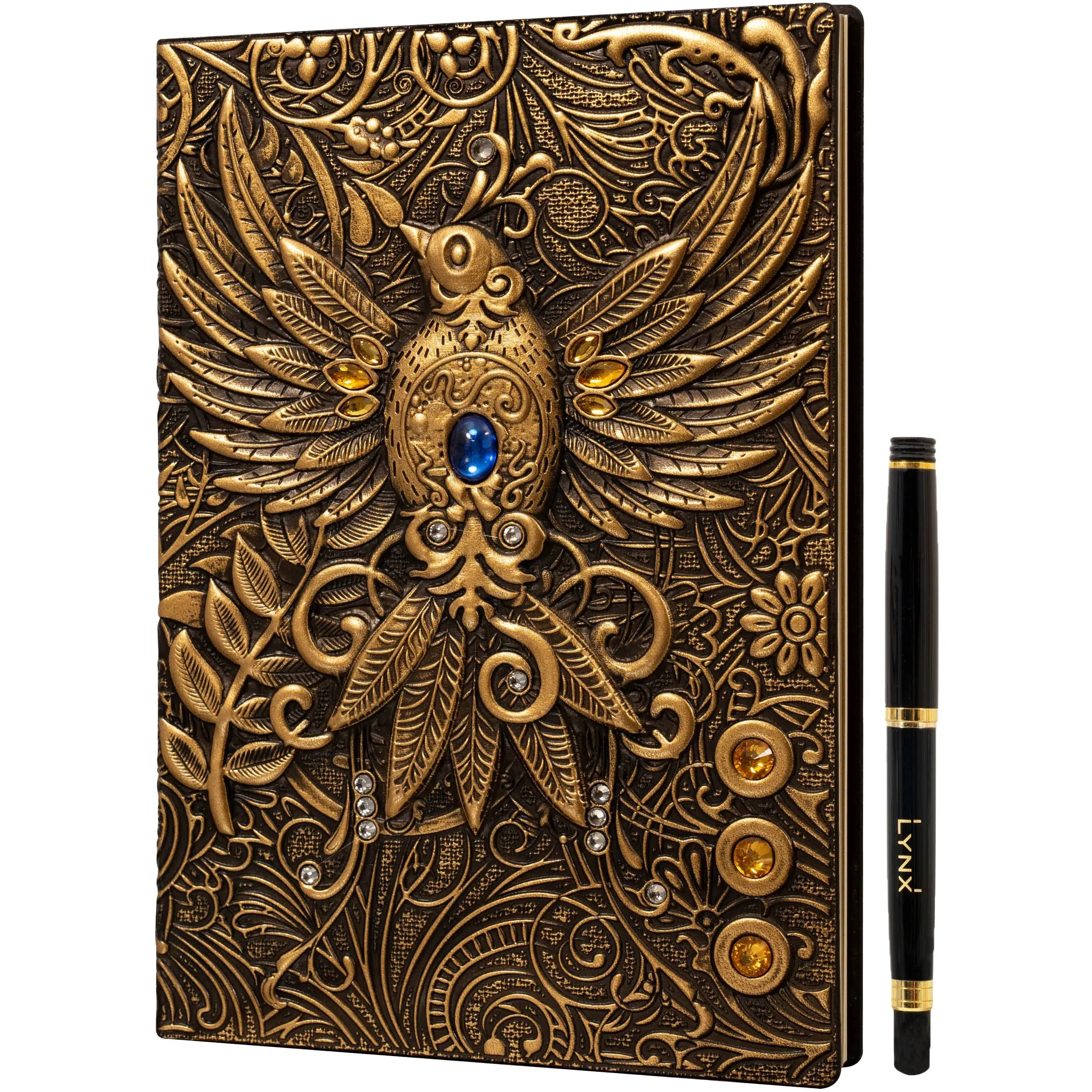 DND Notebook / Journal, Unique 200 Page Book with 3D Gold Phoenix Embossed Faux Leather Cover with Pen- Ideal for Dungeons & Dragons / D&D. Great RPG Accessories Gift for DM's & Players, Men or Women