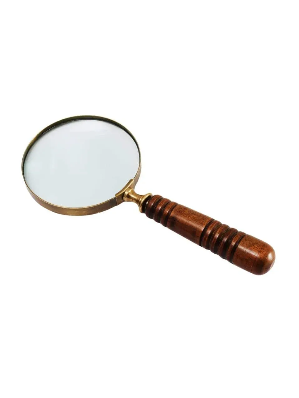 Brass 10X Handheld Magnifier, Wood Handle, Antique, Ideal for Reading, Inspection, Coin & Stamp Collecting, Vintage Gift Decor, 10 inches, 4 inches Diameter, 10X Capacity