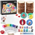 Wood Slices Kit, Shuttle Art 35 PCS Unfinished Natural Wood Slices with Pre-Drilled Hole, Acrylic Paint, Permanent Markers, Jute Twine, DIY Craft for Kids Adults Holiday Decoration Christmas Ornaments