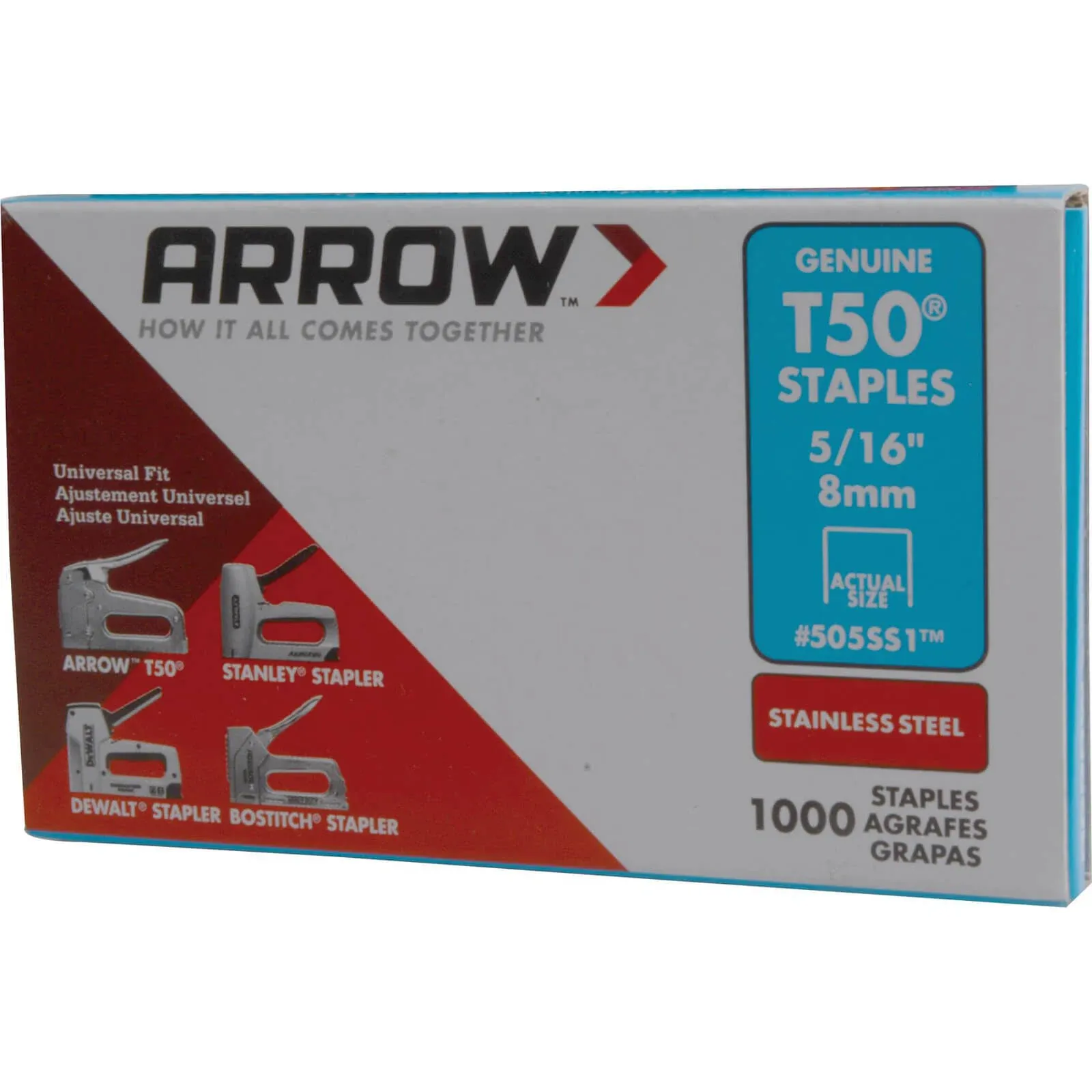 Arrow Fastener 505SS1 Heavy Duty T50 Stainless Steel Staples for Upholstery, Construction, Furniture, Crafts, 5/16-Inch Leg Length, 3/8-Inch Crown Size, 1000-PackArrow Fastener 505SS1 Heavy Duty T50 Stainless Steel Sta…