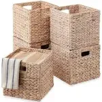 Best Choice Products 13x13in Hyacinth Baskets, Rustic Set Of 5 Multipurpose Collapsible Storage Organizer, Handwoven Laundry Totes for Bedroom, Living Room, Shelves - White