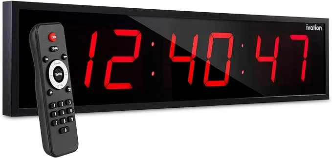 Ivation Huge 72" Inch Large Big Oversized Digital LED Clock with Stopwatch, Alarms, Countdown Timer & Temp - Shelf or Wall Mount (Red) | 6-Level Brightness, Mounting Holes & Hardware