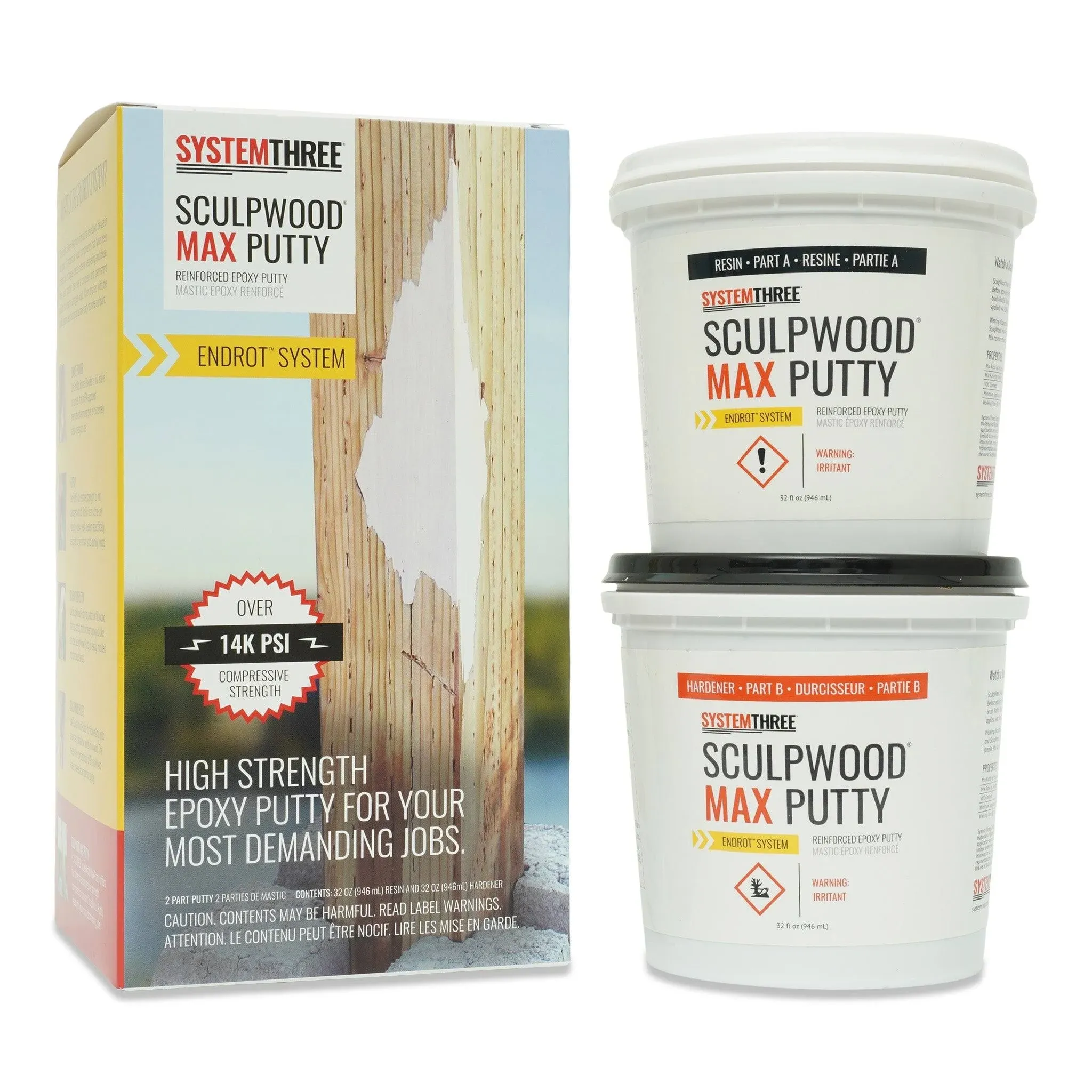 System Three SculpWood Max Putty Epoxy Wood Filler 1/2 Gallon Kit