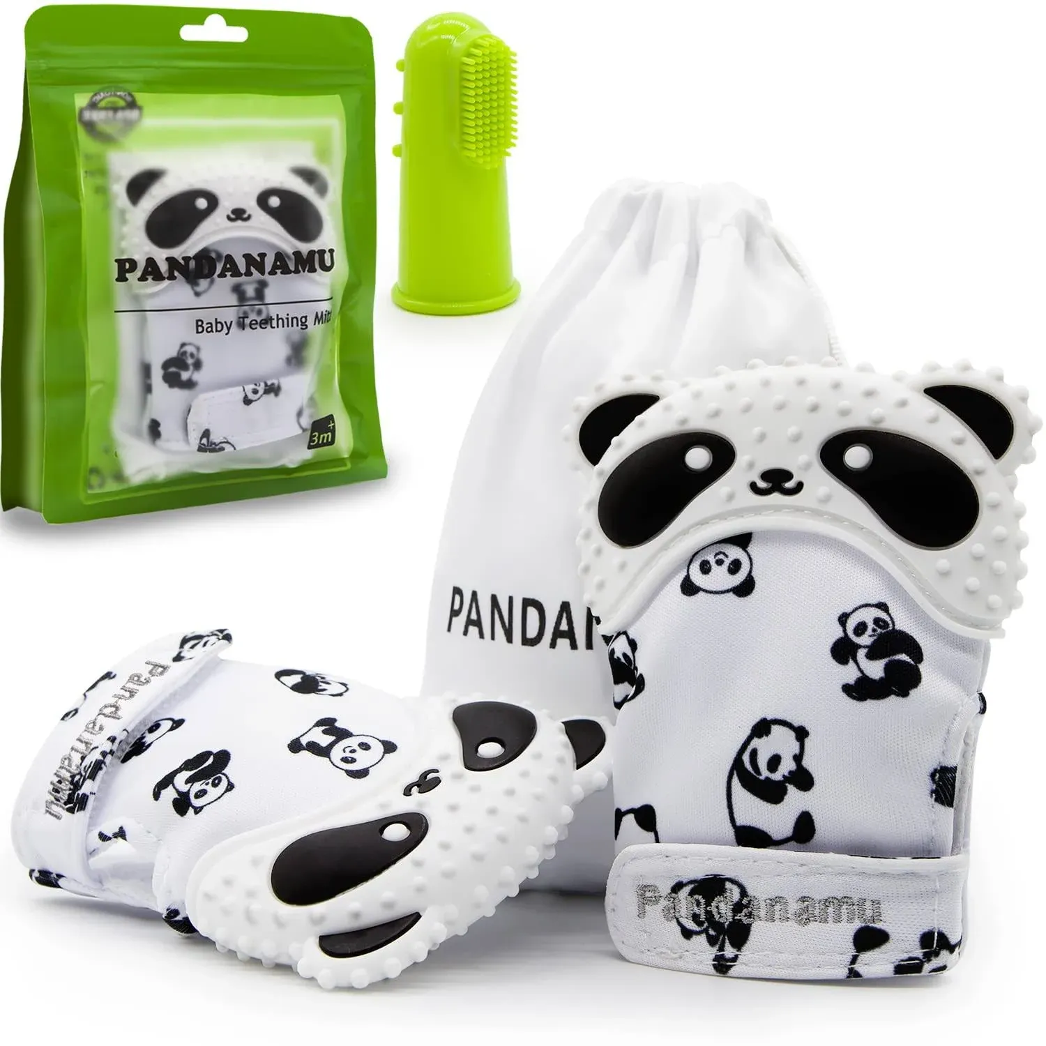 Pandanamu Baby Teething Mitten Panda Teether Mitten with Baby Toothbrush ...