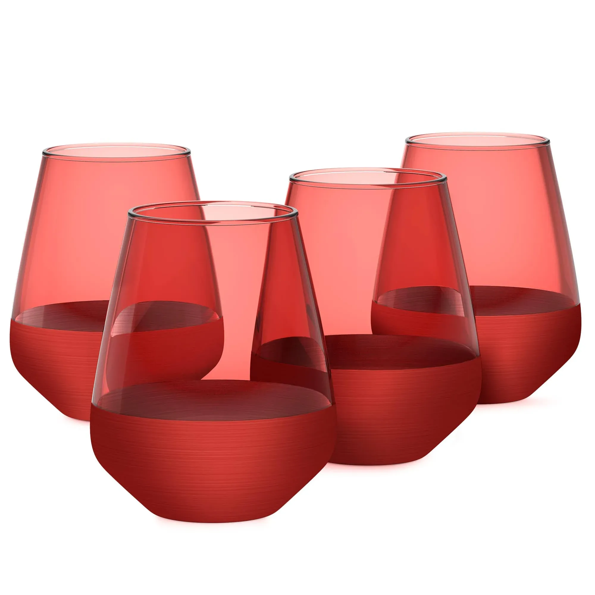 RAKLE Stemless Wine Glasses – Red Wine Glasses Set of 4 – 14.3oz Colorful Wine Glasses – Lead-Free Premium Glass – Stemless Drinking Glasses for Cocktails, Wine, Bar Drinks