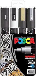 Posca Water-Based Paint Markers, Medium Bullet Tip, Assorted Colors, 4/Set