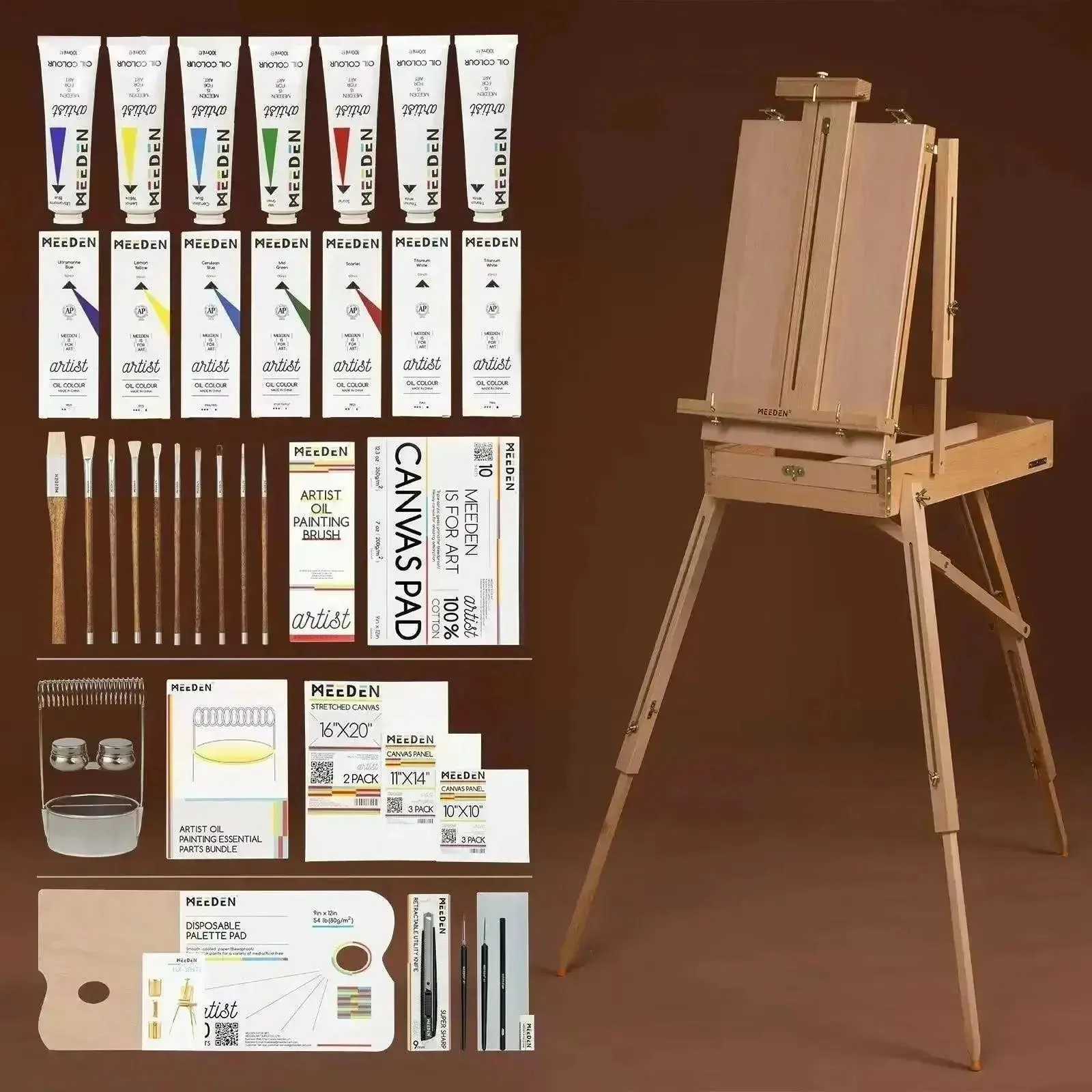 MEEDEN Oil Painting Set with French Easel,Oil Paint Set with Easel,7x1