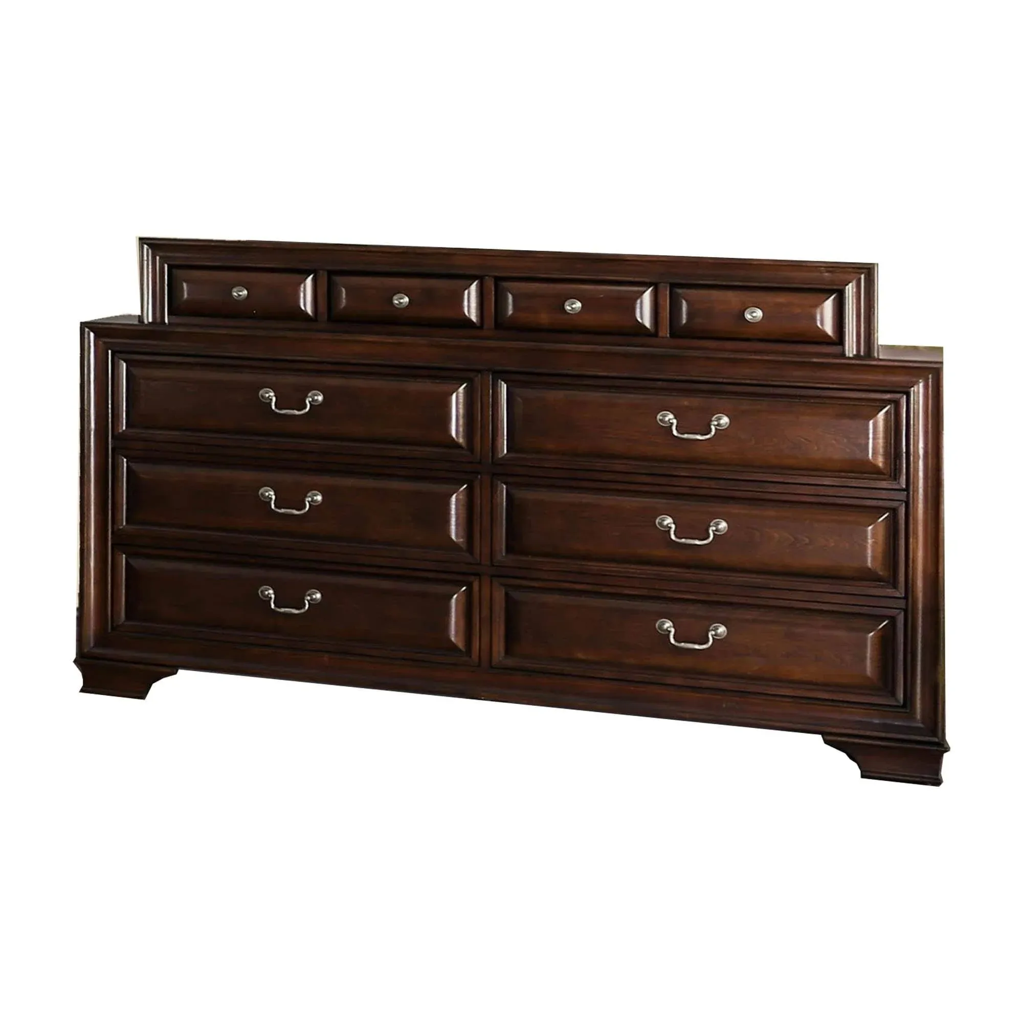 Transitional Wooden Dresser with 10 Drawers and Bracket Legs Brown