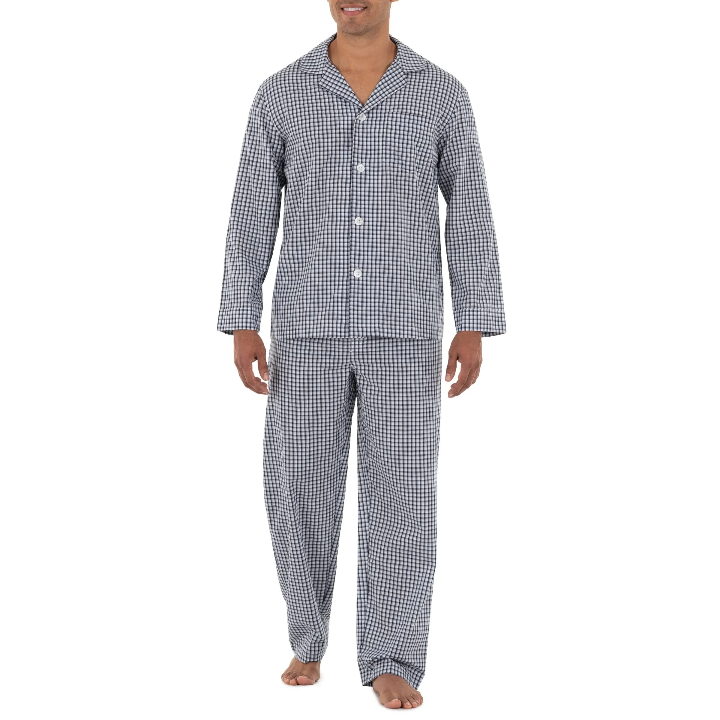 Fruit of the Loom mens Long Sleeve Broadcloth Pajama Set