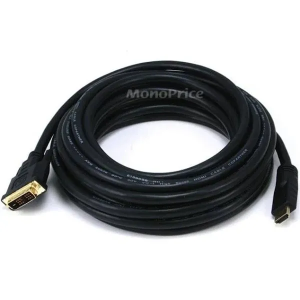 Monoprice 25ft 26AWG CL2 Standard HDMI to DVI Adapter Cable - Black