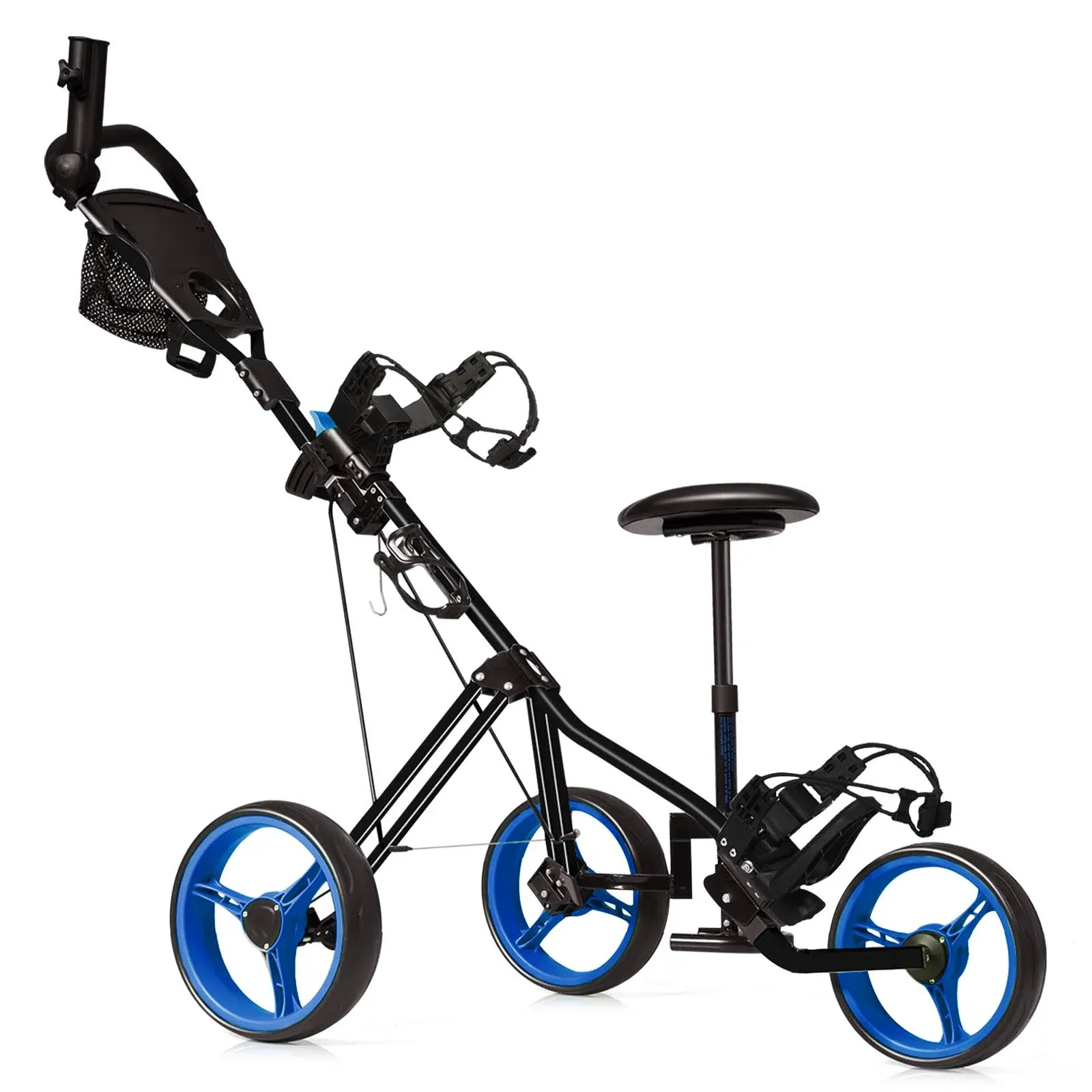 Foldable 3 Wheels Push Pull Golf Trolley with Scoreboard Bag