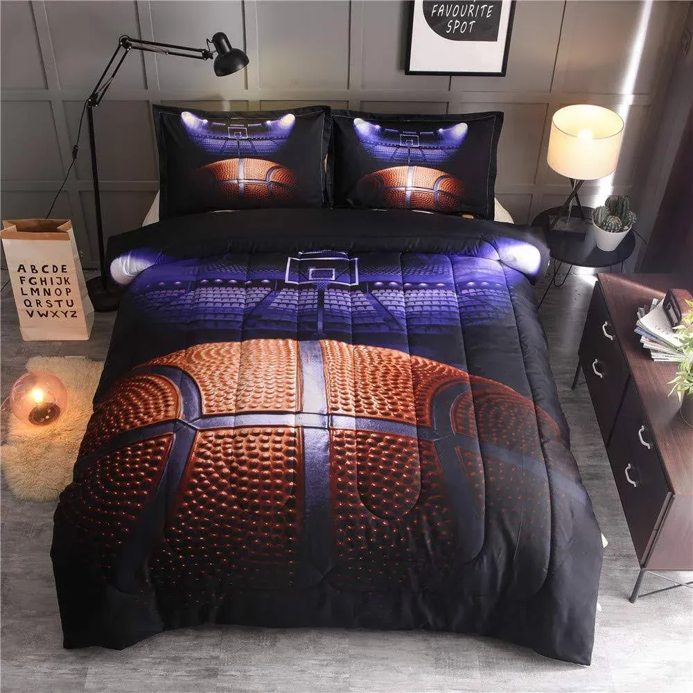 Btargot Basketball Comforter Sets Full for Boys Teens,3d Sports Basketball Bedding,Soft Microfiber Reversible Quilt Matching Pillow Shams