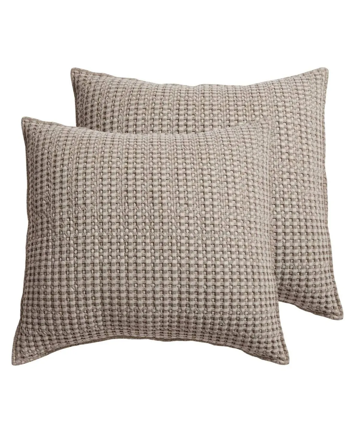 Mills Waffle Taupe Solid Cotton Waffle 26 in. x 26 in. Euro Sham (Set of 2)