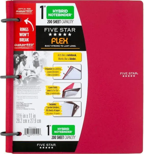 Five Star Flex Hybrid NoteBinder, 1 Inch Binder with Tabs, Notebook and 3 Ring