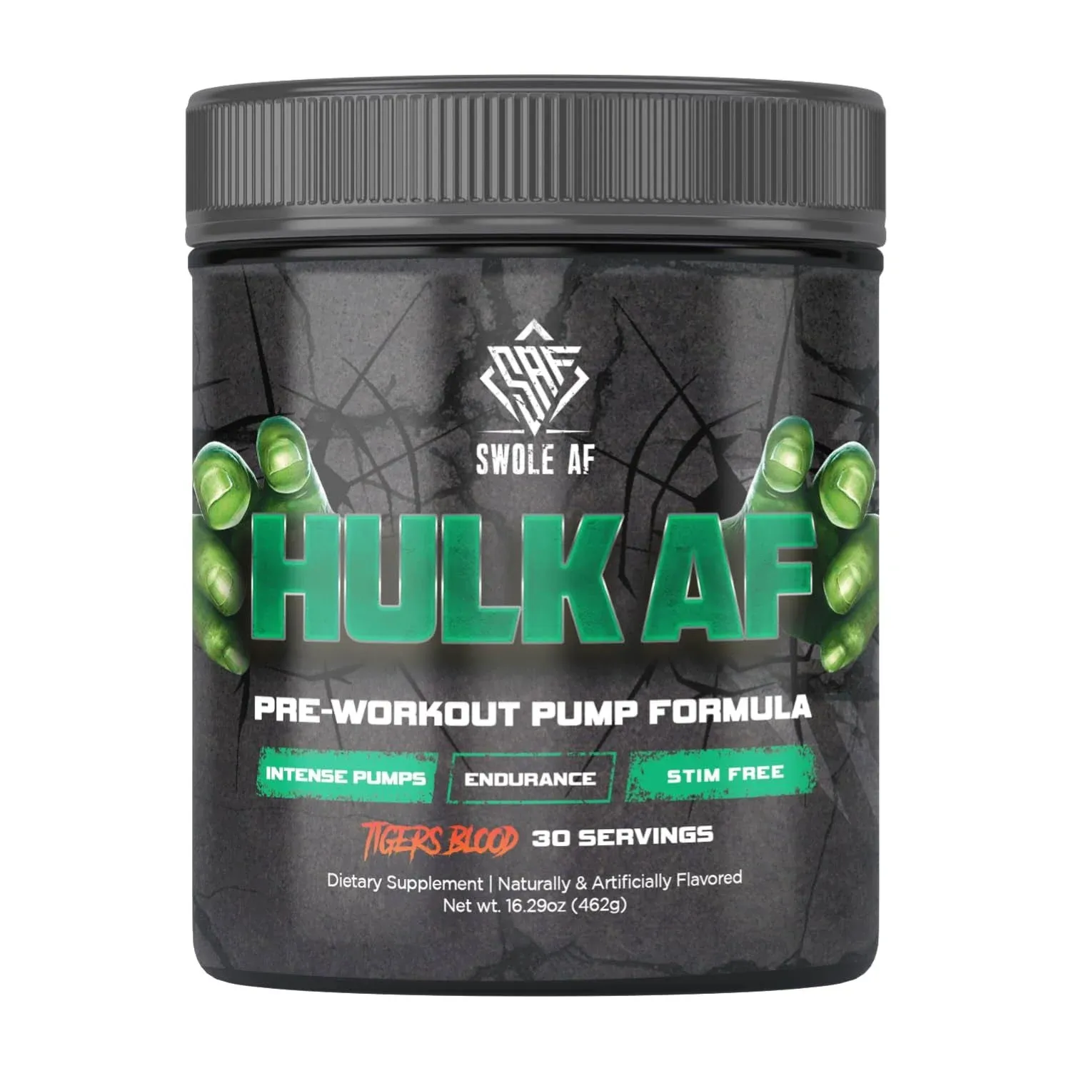 Swole AF | Hulk AF | Pre-Workout Pump Formula | Non Stimulant Improves Circulation Endurance | Dietary Supplement for Muscular Power Output with Bigger Gains & Faster Recovery | Tigers Blood