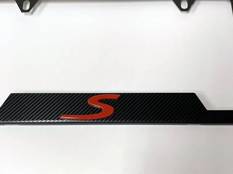 Carbon Fiber 3D S Sport Emblem Car Auto License Plate Frame Cover Holder Compatible with Mini Audi Porsche (2)