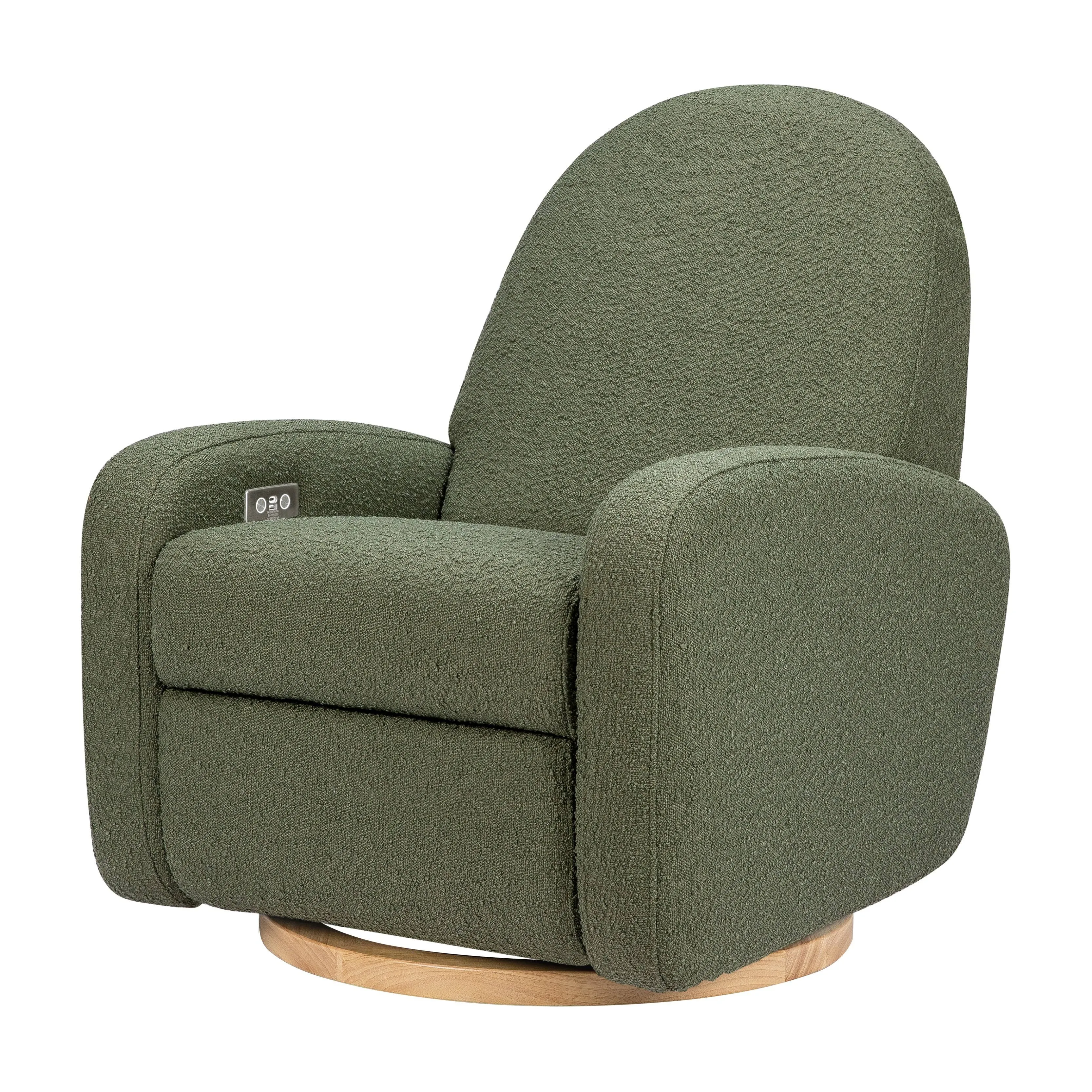 Babyletto Nami Electronic Recliner & Swivel Glider with USB Port | Boucle with Light Base - Olive Boucle