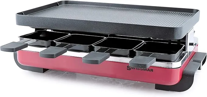 Swissmar Classic Raclette Grill - Red Non-Stick Reversible - 8 Person - KF-77043