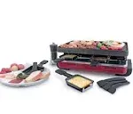 Swissmar Classic 8-Person Raclette Party Grill with Reversible Cast Iron Grill Plate/Crepe Top, Indoor Electric Raclette Grill & Griller - Red