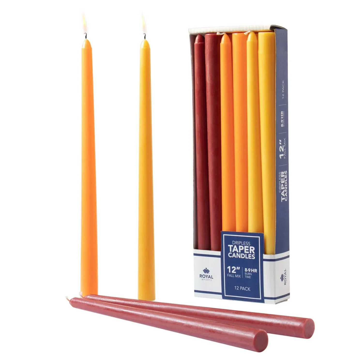 Royal Imports Unscented Taper Candles, Tall Elegant Premium, Dripless & Smokeless, Hand-Dipped for Wedding, Christmas, Holiday, Home Decor - 9 Hour Burn Time - Set of 12 (12 Inch, Red)