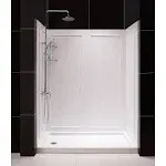 DreamLine 30 in. D x 60 in. W x 76 3/4 in. H Right Drain Acrylic Shower Base and QWALL-5 Backwall Kit In White, DL-6189R-01