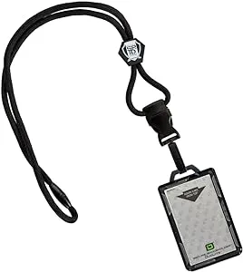 Specialist ID Detachable Lanyard and Identity Stronghold 2-Card RFID Blocking Badge Holder - 2 Sided/Blocks 13.56MHz Signal - Double Sided - Secure CAC PIV TWIC Card Holder (Black)