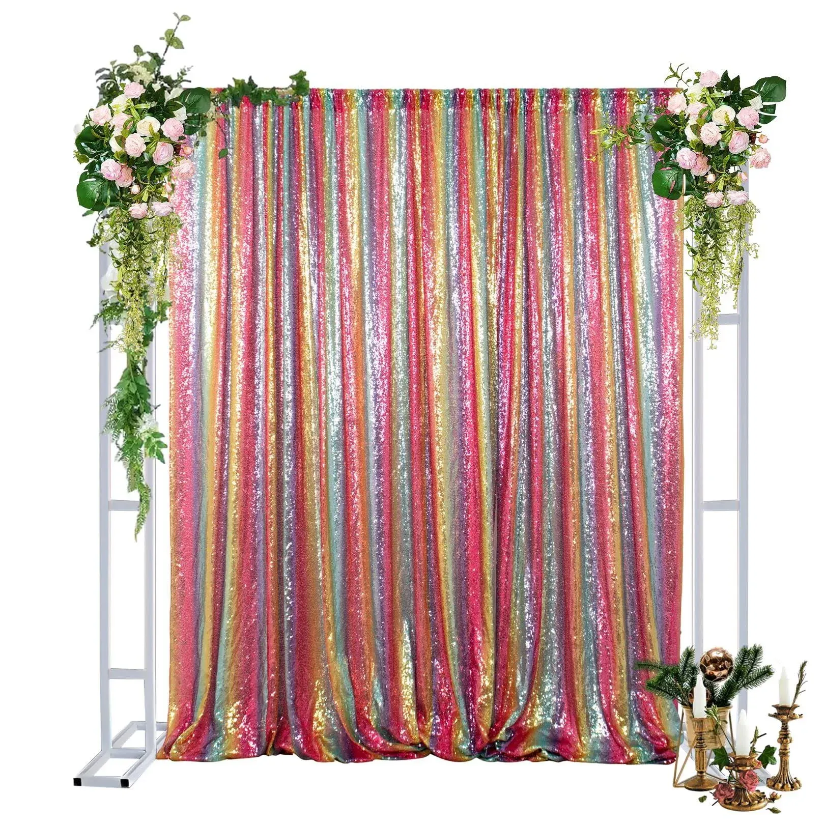 Sequin Backdrop Curtain 7FTx7FT Rainbow Glitter Curtain Wedding Background