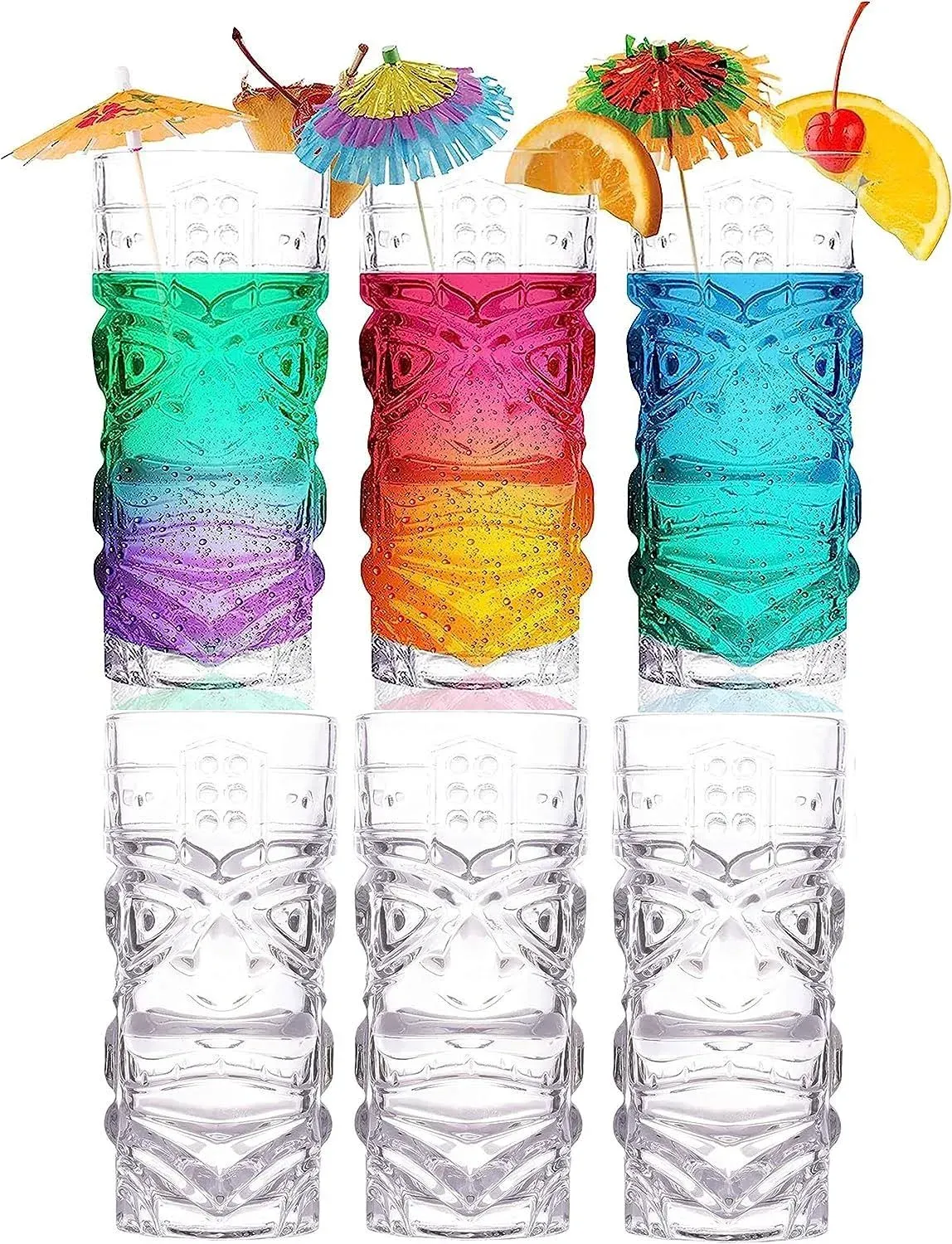 Lemonsoda Clear Tiki Glasses, Set of 4 - 15oz