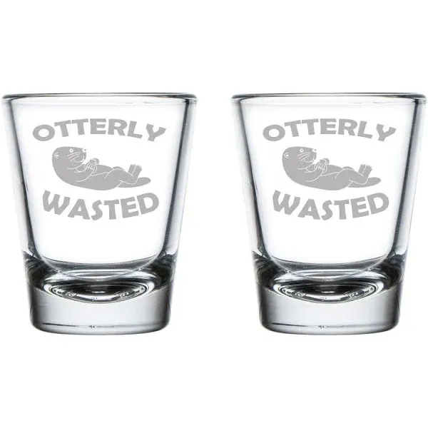 Set of 2 Shot Glasses Glass Otterly Wasted Otter Funny