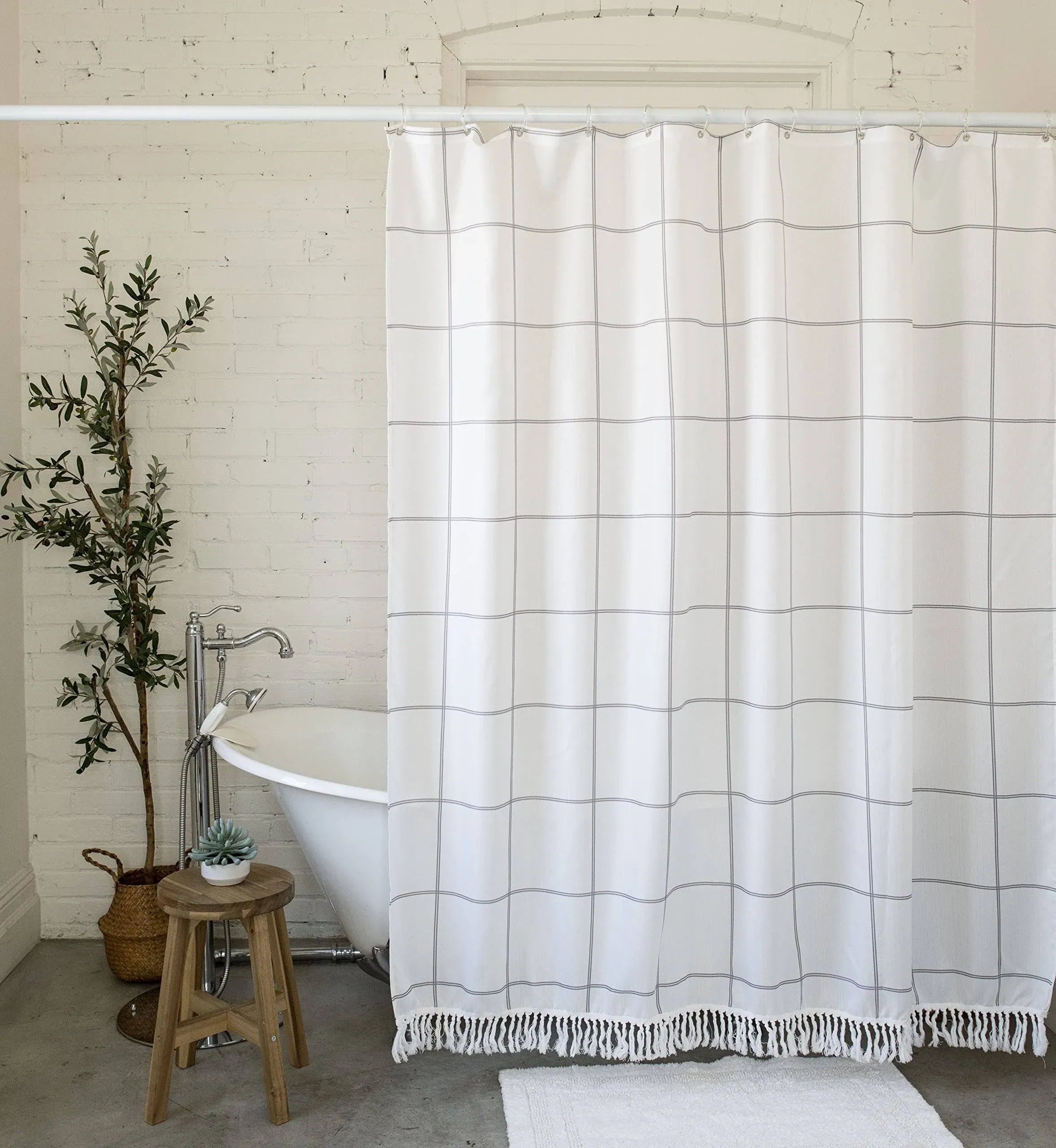 Elena Home Goods Fabric Shower Curtain | 72x72 inch Standard Size | Farmhouse Sh