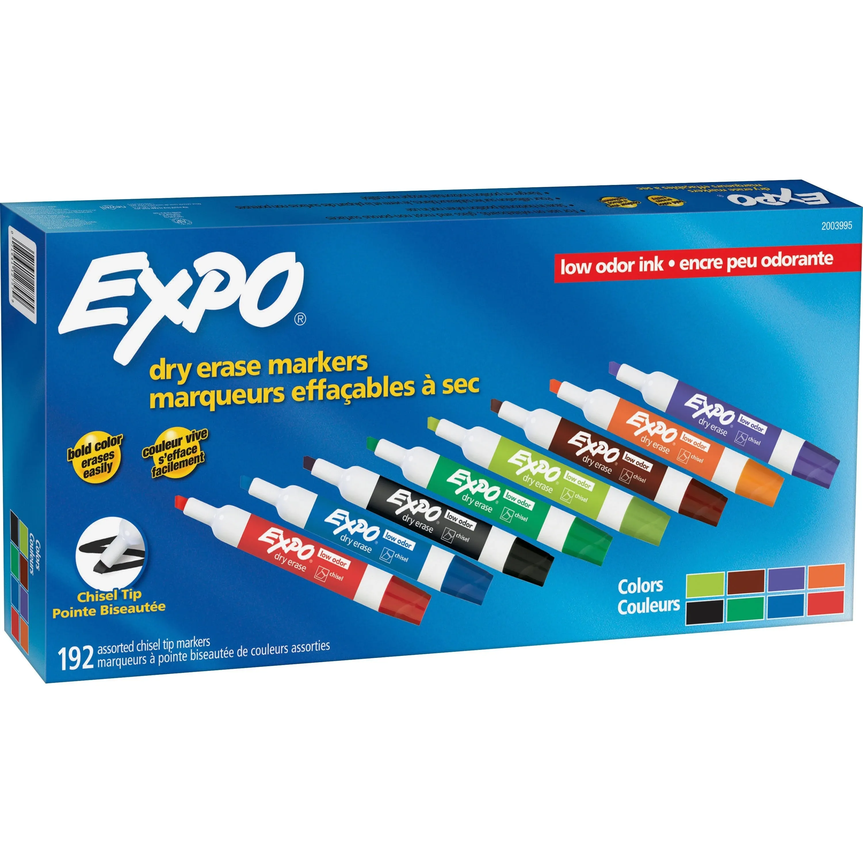 EXPO Low-Odor Dry-Erase Markers, Chisel Tip, Assorted Colors, Pack Of 192