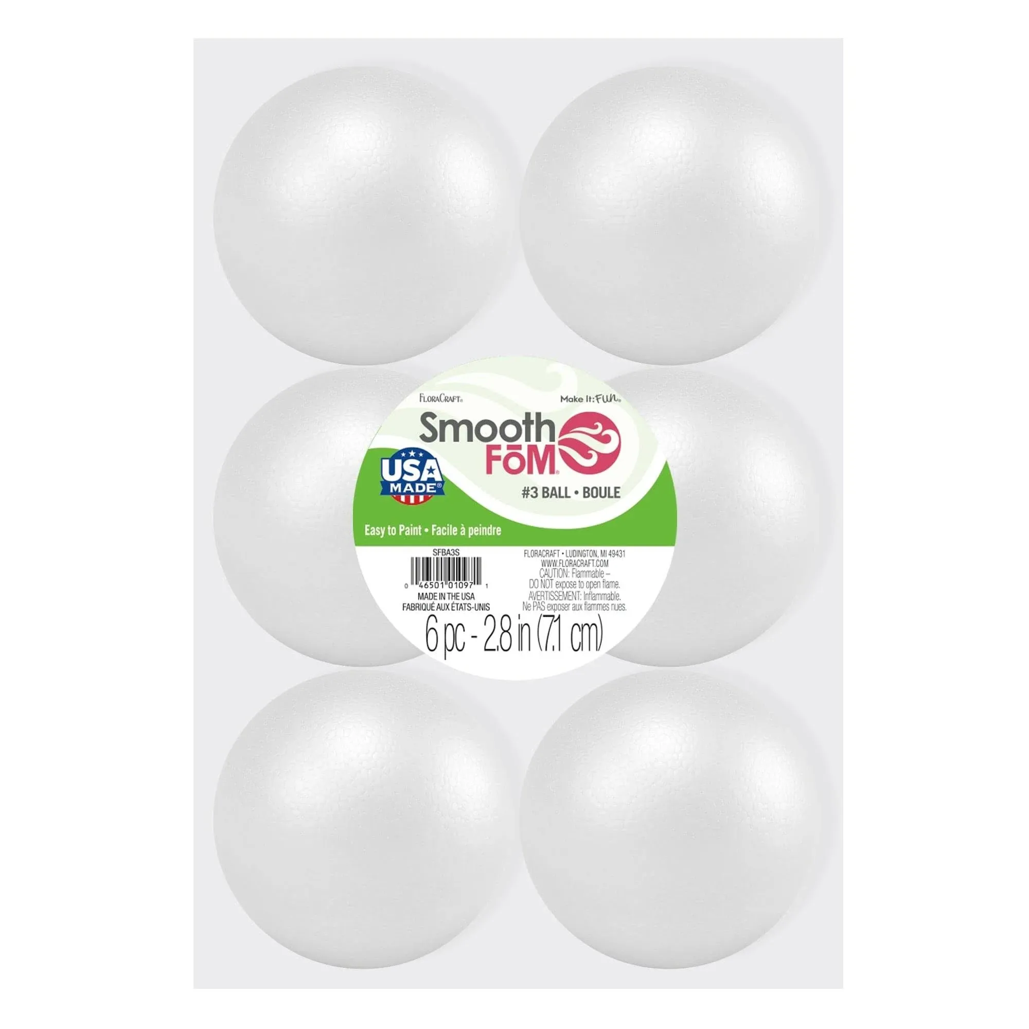 Floracraft Smooth Styrofoam Balls 3" 6/Pkg