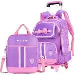 MITOWERMI 3pcs Rolling Backpack Bowknot Girls Primary Schoolbag Trolley Bookbags Wheeled Backpack Kids Carry On Luggage with Lunch