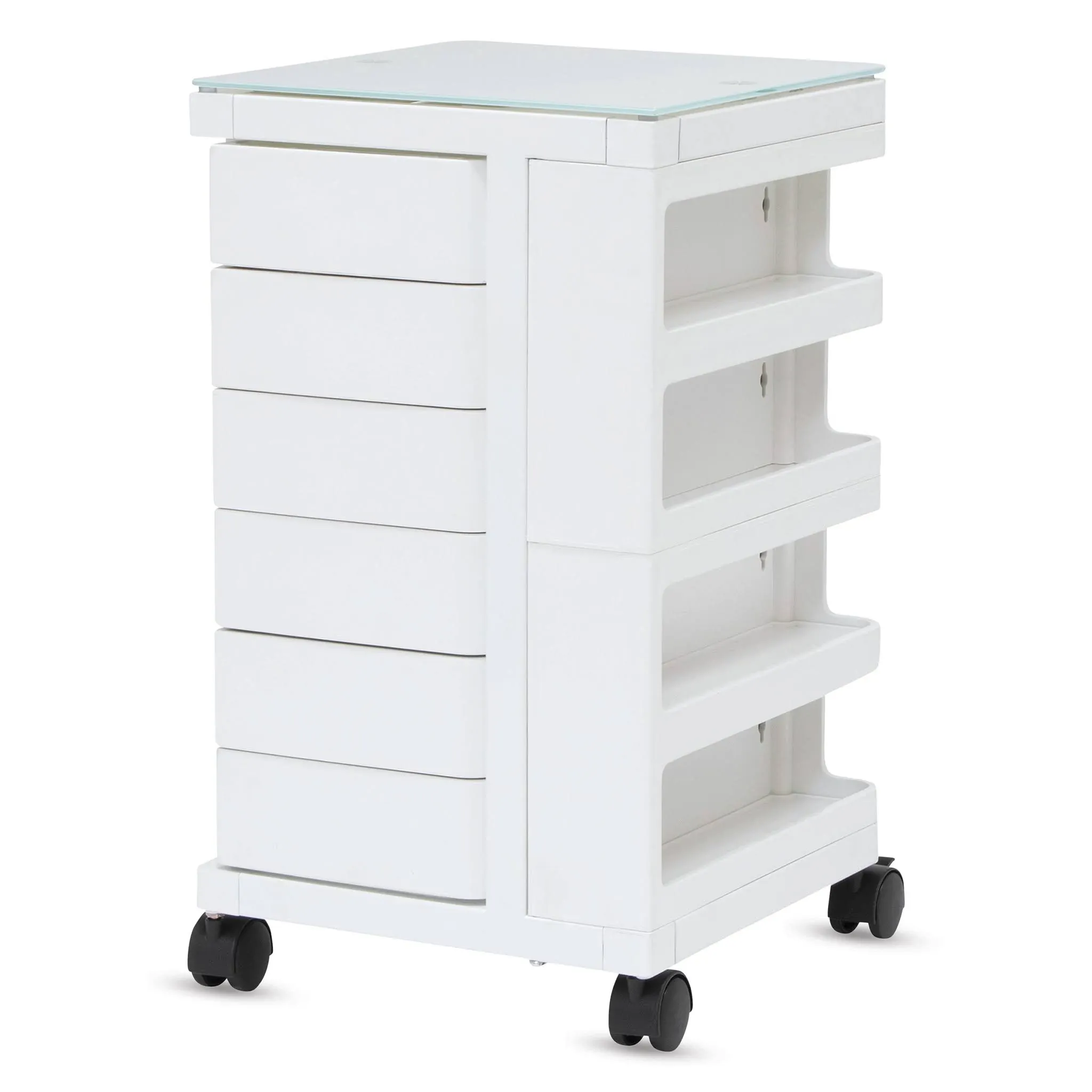 Kubx Rotating 4-Sided Mobile Storage Organizer With Glass Top, White - Transitional - Office Carts And Stands - by Studio Designs | Houzz