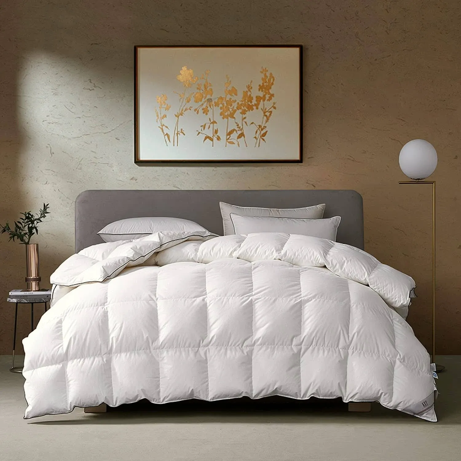 KRT Luxurious Goose Feathers Down Comforter - White Thickened Heavyweight Warmth Duvet Insert - 100% Cotton Cover with Corner Tabs (Queen Winter, 90''x90'')