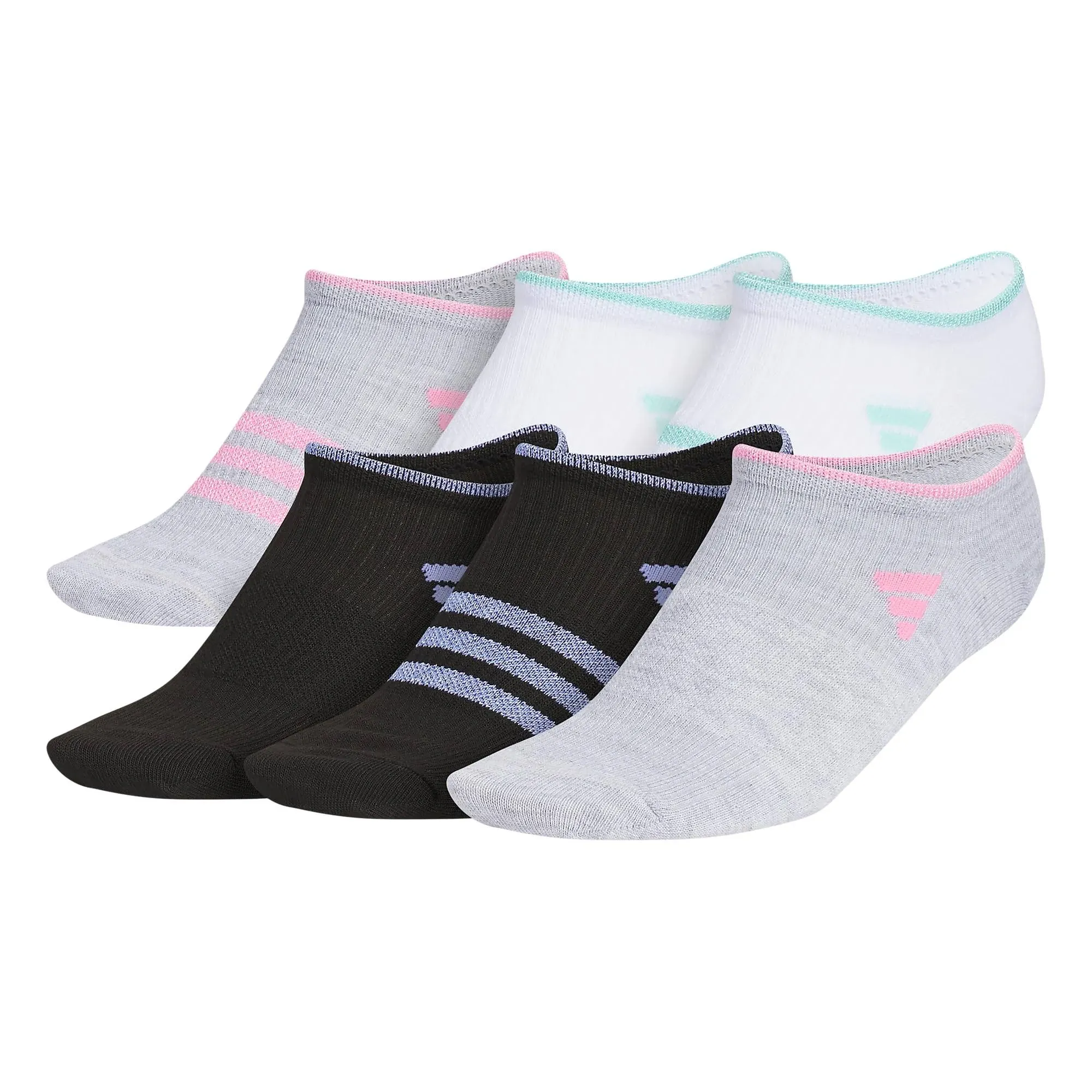 adidas Girls' Kids Superlite 3.0 No Show Athletic Socks (6-Pair) Low-Profile Fit with Targeted Padding and Arch Compression