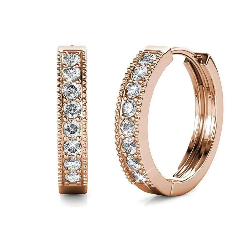 Cate & Chloe Lydia 18k Rose Gold Plated Hoop Earrings with Crystals | Hoops for Women, Sparkle Round Hoops for Ladies, Hoop Earrings